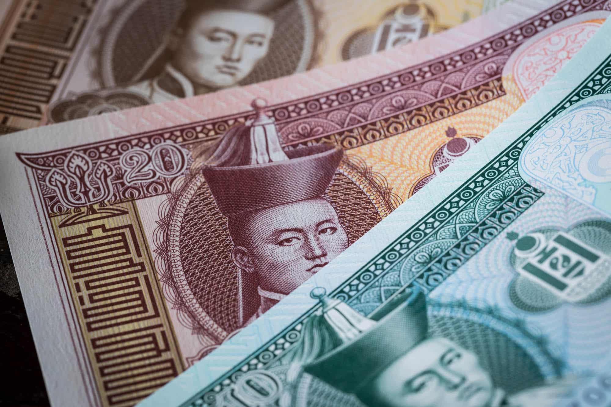 Mongolian currency, Tugrik money, Various banknotes